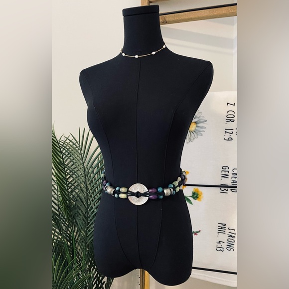 Accessories - Multicolor Beaded Waist Belt with Silver Accents